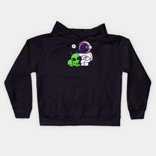 Cute Astronaut Feeding Alien Cartoon Kids Hoodie